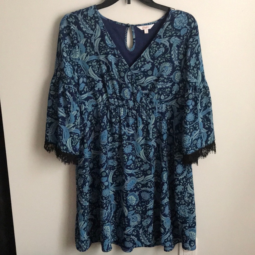 Candies V neck fit and flare bell sleeve dress